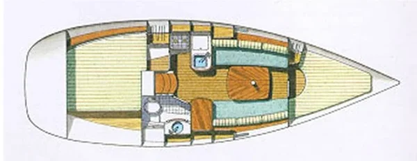 plan de l'intérieur et de l'aménagement d'un voilier de type oceanis 311 en version dériveur lesté