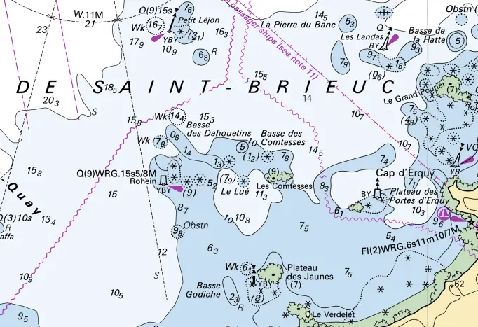 Extrait carte shom - plateau de Rohein. Préparer sa crosière pour bien naviguer en bretagne nord
